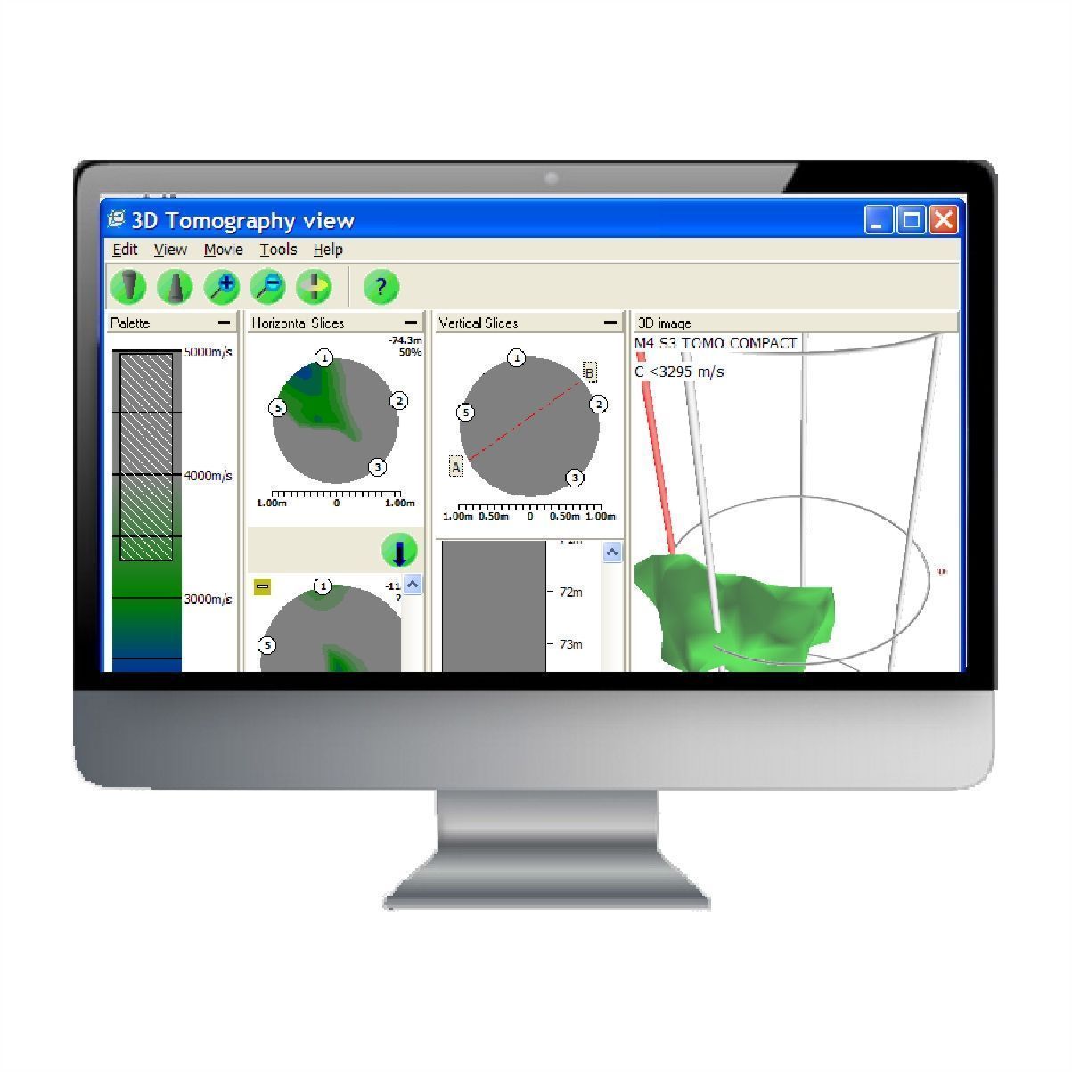 Pantalla de software Piletest para tomografía 3D de pilotes
